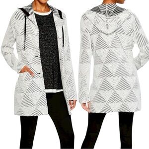 NIC+ZOE Here Or There Pucker Hooded Jacket Black + White Textured Casual Small